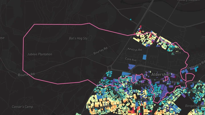 House price heatmap showing property values across Aldershot