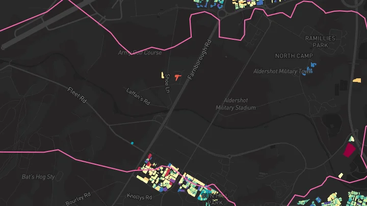 House price heatmap showing property values across Aldershot