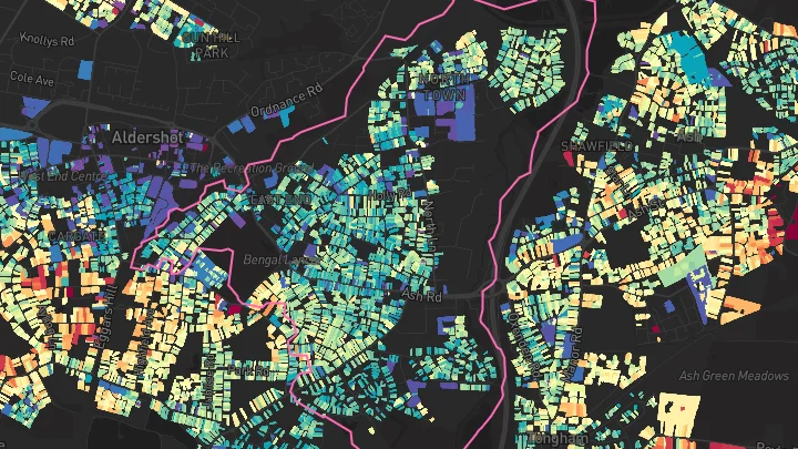 House price heatmap showing property values across Aldershot