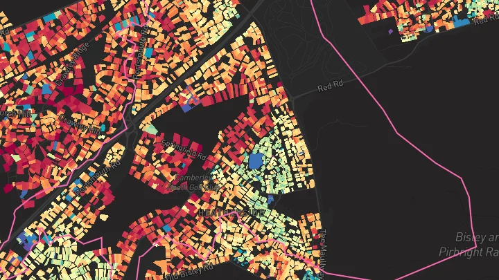 House price heatmap showing property values across Camberley