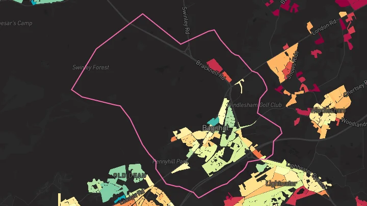 House price heatmap showing property values across Bagshot