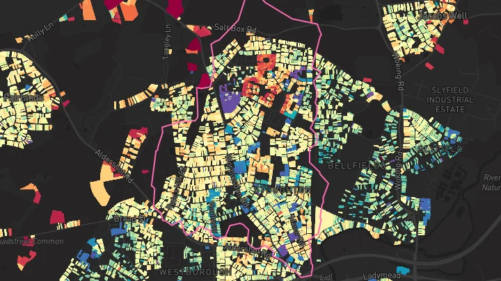 House price heatmap showing property values across Guildford