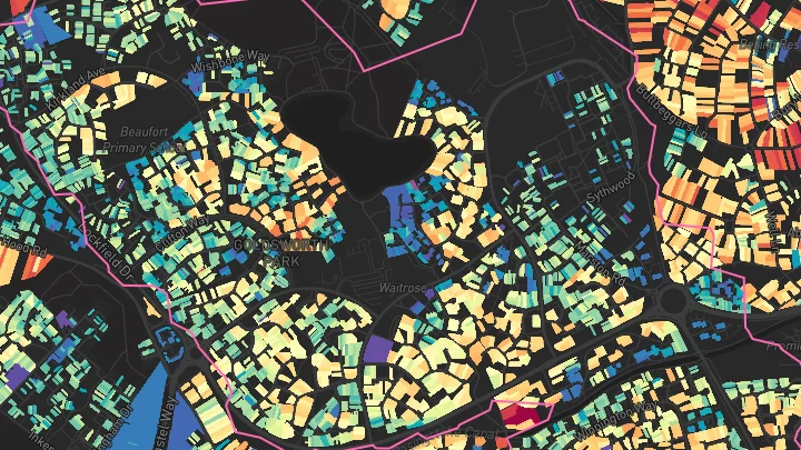 House price heatmap showing property values across Woking