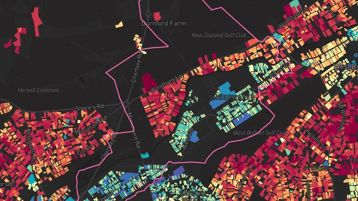 House price heatmap showing property values across Woking
