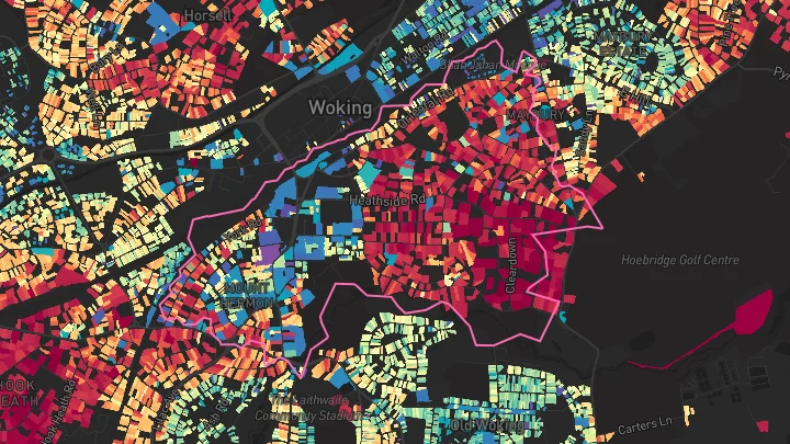 House price heatmap showing property values across Woking