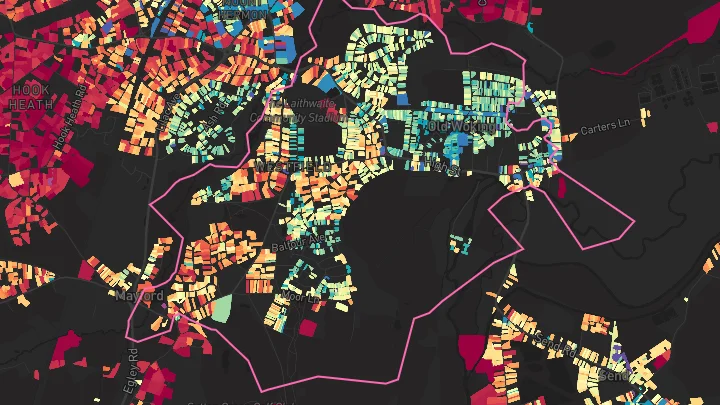 House price heatmap showing property values across Woking