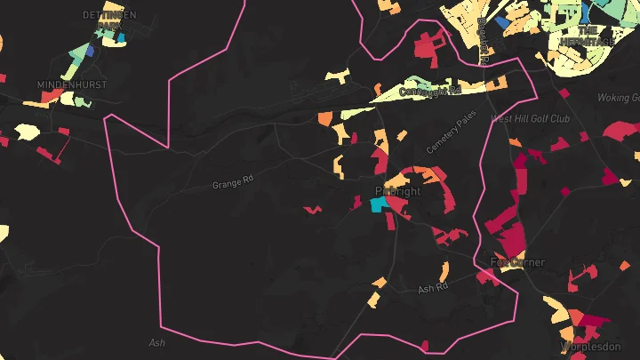 House price heatmap showing property values across Brookwood