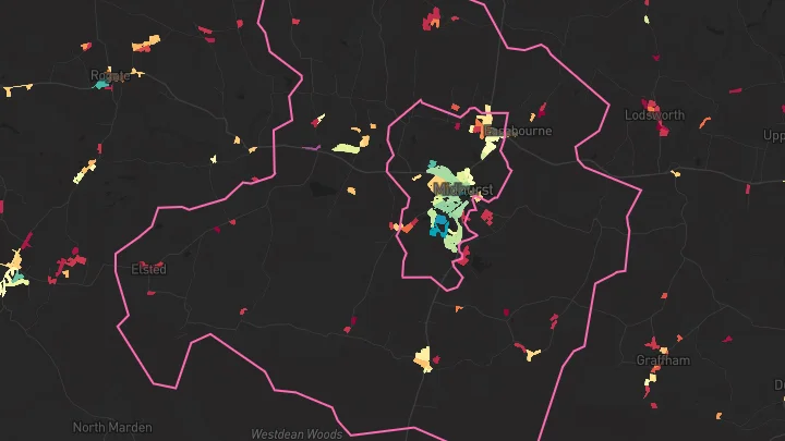 House price heatmap showing property values across Stedham