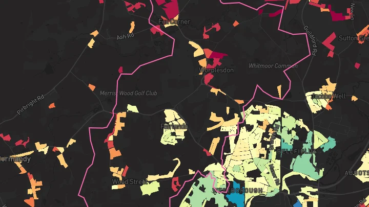 House price heatmap showing property values across Fairlands