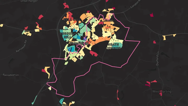 House price heatmap showing property values across Petersfield