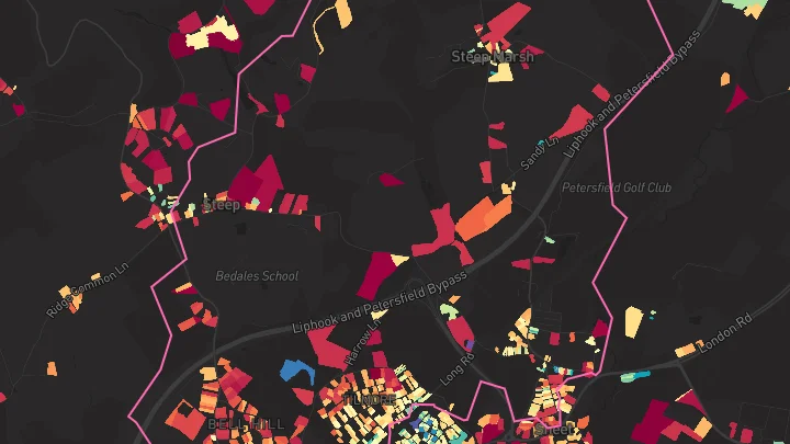 House price heatmap showing property values across Petersfield