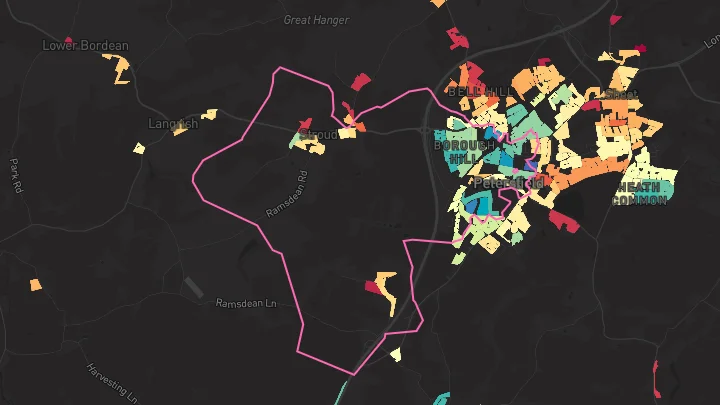House price heatmap showing property values across Petersfield