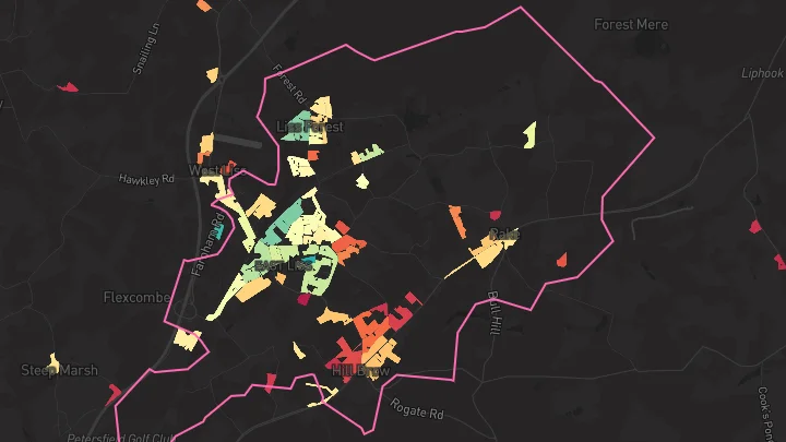 House price heatmap showing property values across Liss