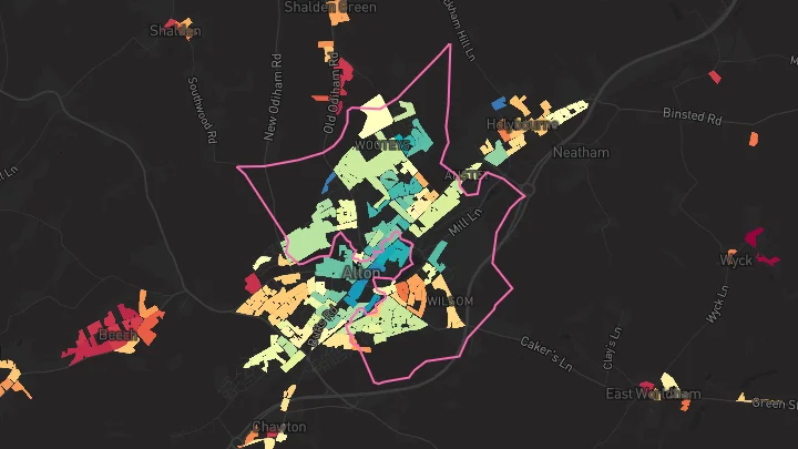 House price heatmap showing property values across Alton