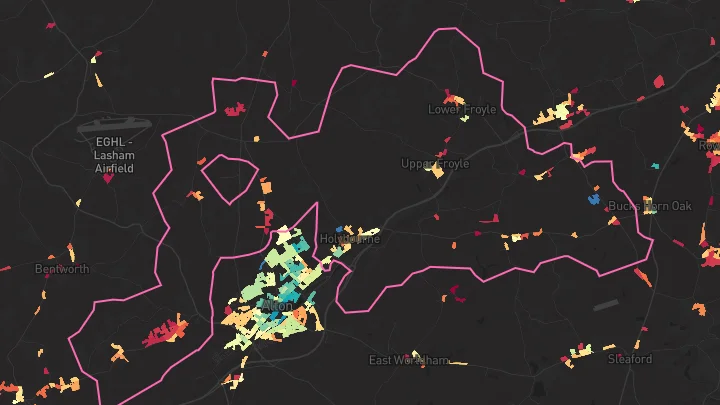 House price heatmap showing property values across Holybourne