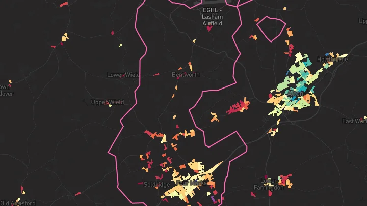 House price heatmap showing property values across Four Marks