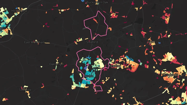 House price heatmap showing property values across Bordon