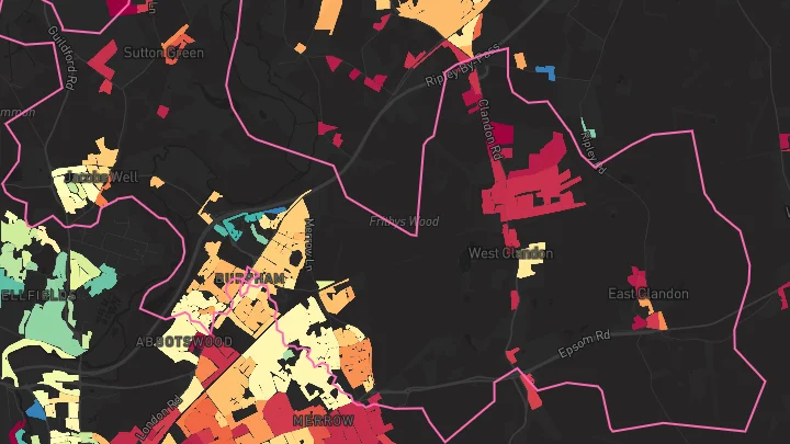 House price heatmap showing property values across Guildford