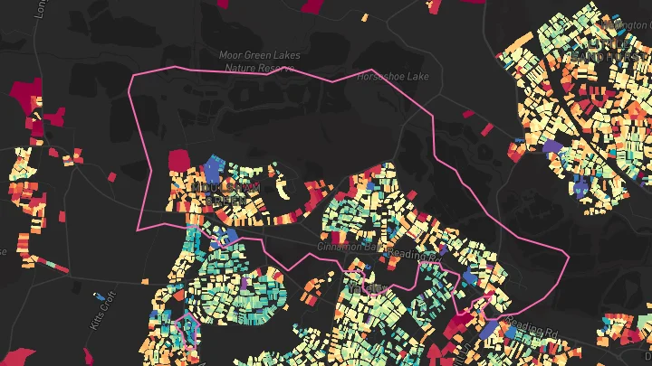 House price heatmap showing property values across Yateley