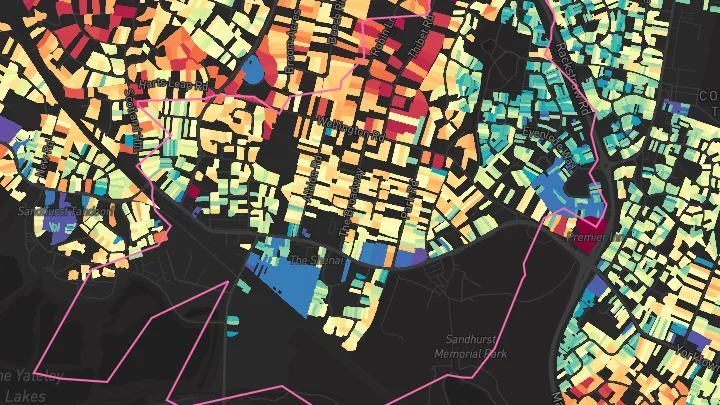 House price heatmap showing property values across Sandhurst