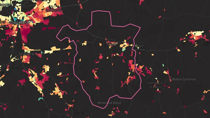 House price heatmap showing property values across Gomshall