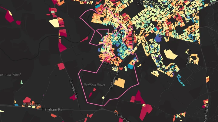 House price heatmap showing property values across Church Crookham