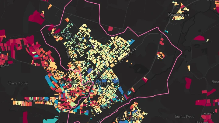House price heatmap showing property values across Godalming