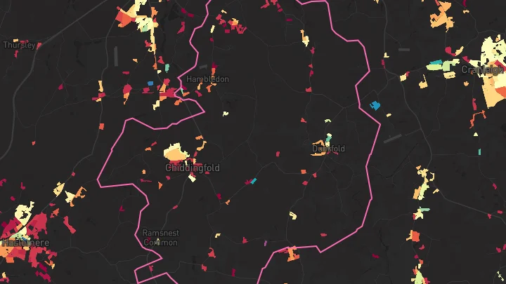 House price heatmap showing property values across Chiddingfold