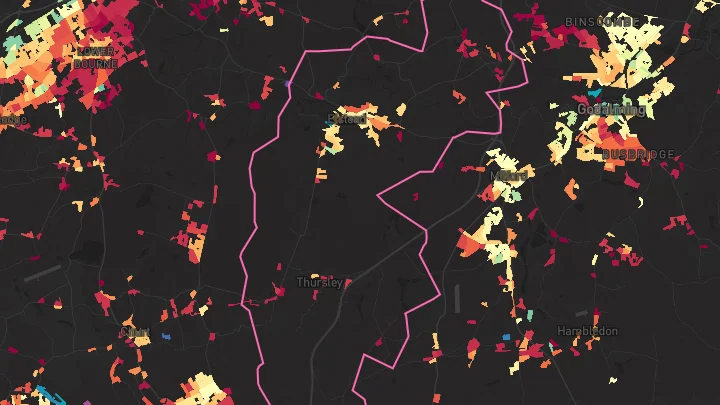 House price heatmap showing property values across Elstead