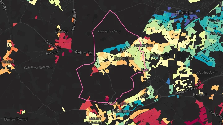 House price heatmap showing property values across Farnham