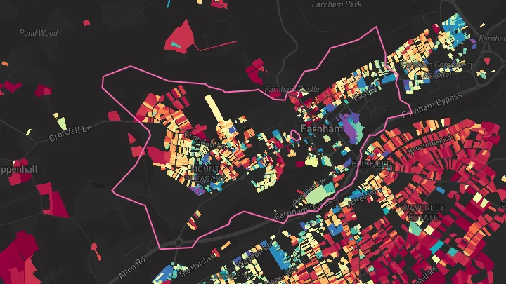 House price heatmap showing property values across Farnham