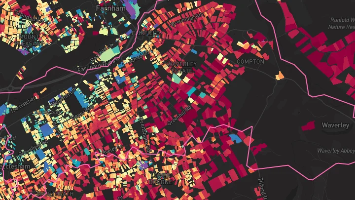 House price heatmap showing property values across Farnham