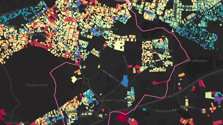 House price heatmap showing property values across Farnham