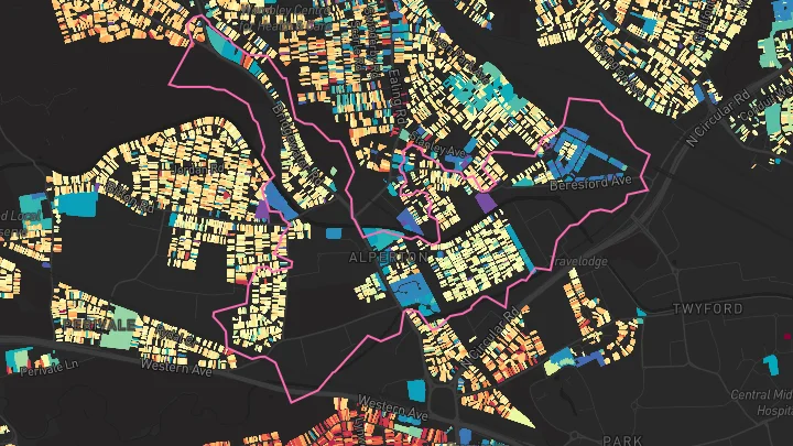 House price heatmap showing property values across Alperton