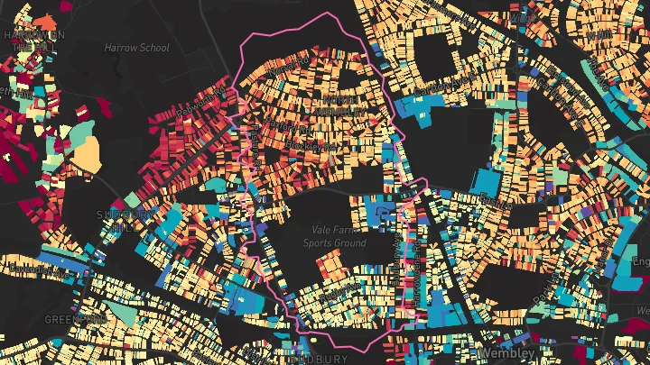 House price heatmap showing property values across Sudbury And Harrow Road