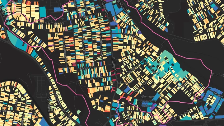 House price heatmap showing property values across Wembley Central
