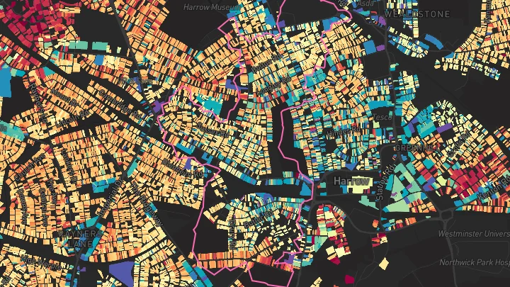 House price heatmap showing property values across West Harrow