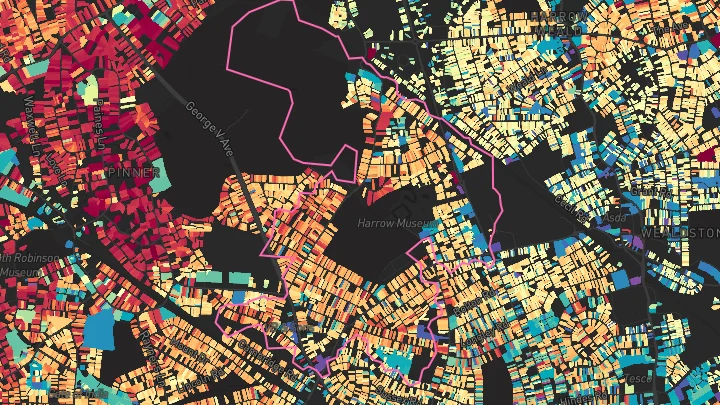 House price heatmap showing property values across Headstone Lane