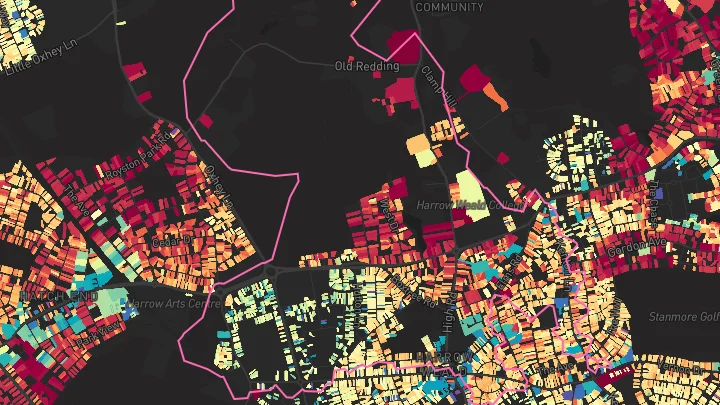 House price heatmap showing property values across Headstone Lane