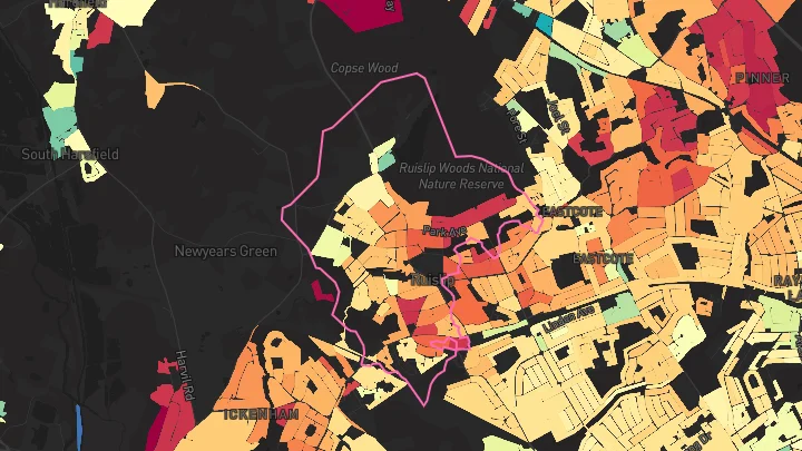 House price heatmap showing property values across West Ruislip