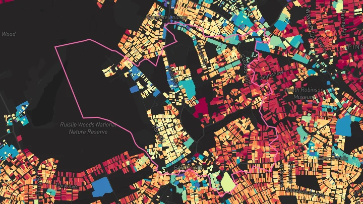 House price heatmap showing property values across Northwood Hills