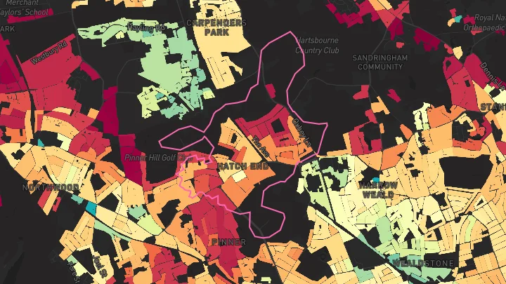 House price heatmap showing property values across Hatch End