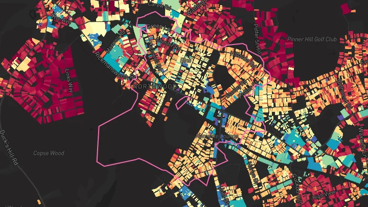 House price heatmap showing property values across Northwood Hills