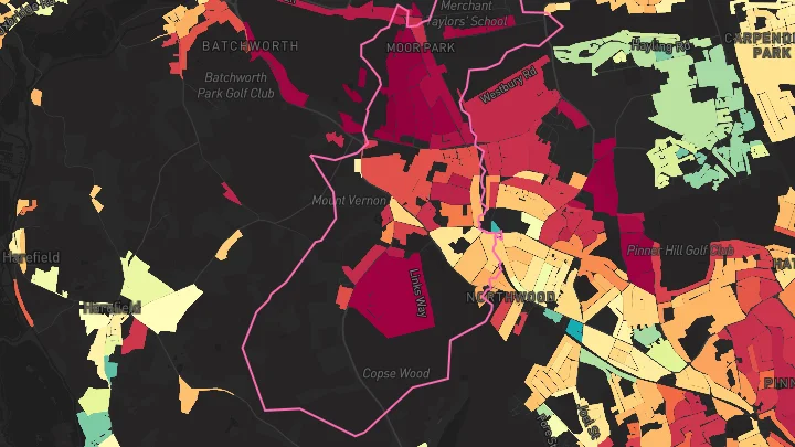House price heatmap showing property values across Northwood