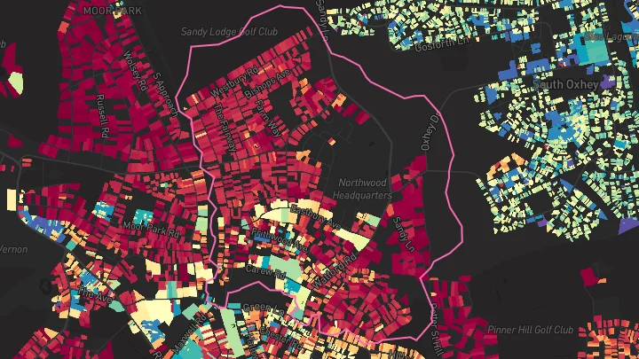 House price heatmap showing property values across Northwood Hills
