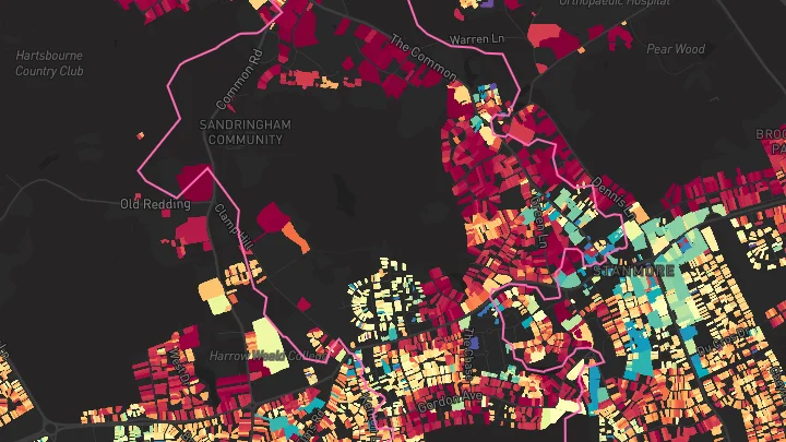House price heatmap showing property values across Stanmore