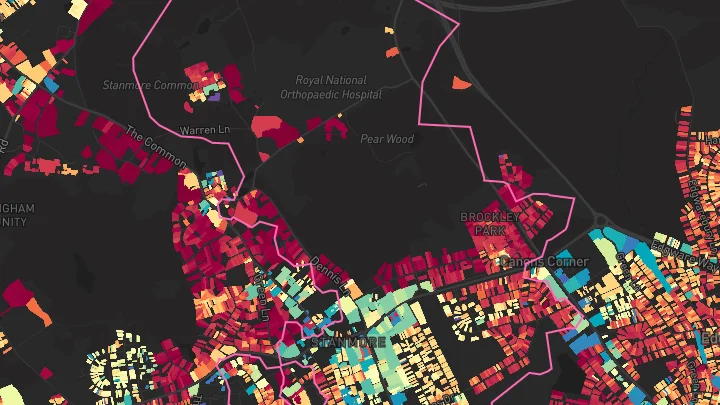 House price heatmap showing property values across Stanmore