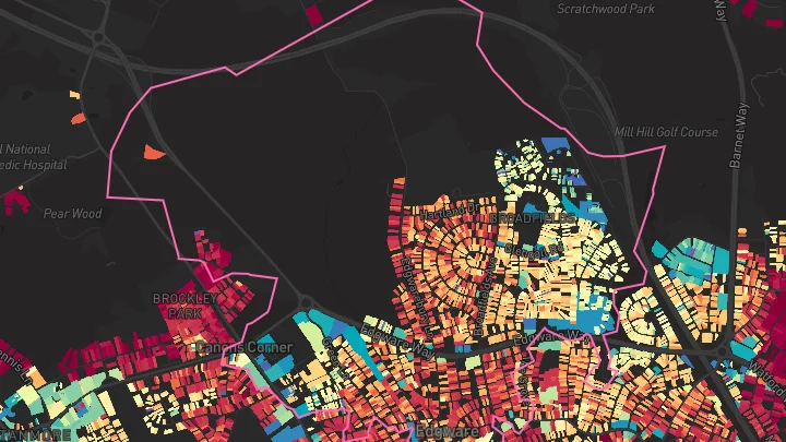 House price heatmap showing property values across Edgware