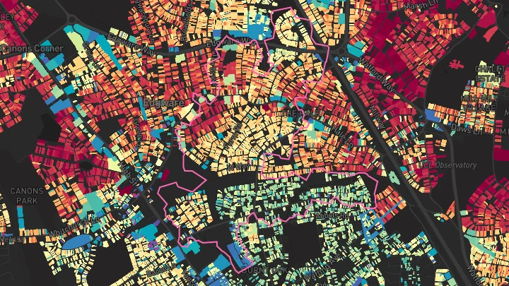 House price heatmap showing property values across Edgware