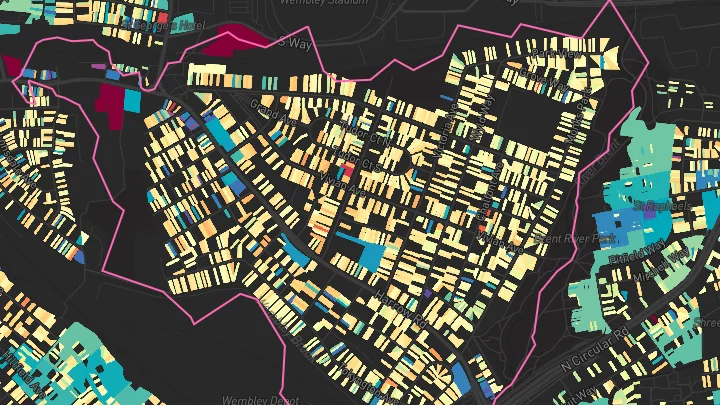 House price heatmap showing property values across Stonebridge Park